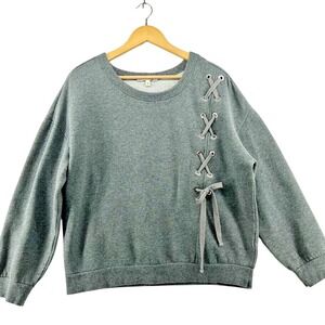 Express One Eleven Long Sleeve Women's Small Gray Laced Tie Pullover Sweatshirt